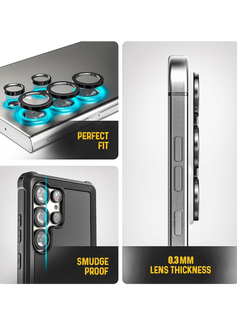 Youque Samsung Galaxy S25 Ultra Camera Lens Protector (3+2PCS), 9H Tempered Glass Camera Cover Screen Protector Metal Individual Ring Black  - Image 4