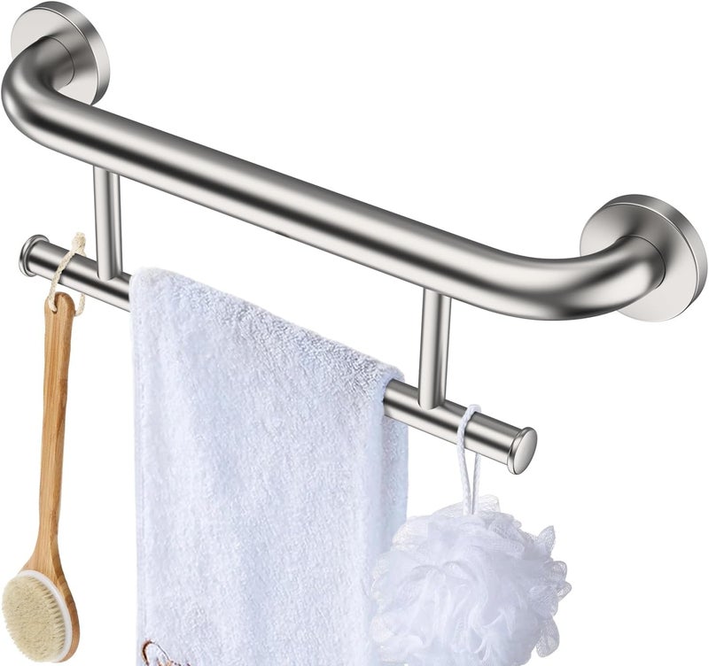 مجموعة رف مناديل مصنوع من النيكل المطفي، مع قضيب مساعدة أمان من الفولاذ المقاوم للصدأ من زيبولو، بطول 17 بوصة؛ قضيب مناديل مزدوج الاستخدام مناسب لكبار السن وذوي الاحتياجات الخاصة، يتم تثبيته على الحائط. - Image 1