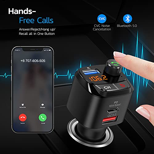 Nulaxy Bluetooth 5.0 FM Transmitter for Car, QC3.0 & USB-C PD 18W Wireless Bluetooth Radio Adapter Music Player Car Kit with Bass Booster, Hands-Free Calls-NX12 - Image 5