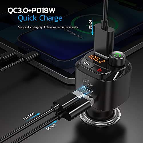 Nulaxy Bluetooth 5.0 FM Transmitter for Car, QC3.0 & USB-C PD 18W Wireless Bluetooth Radio Adapter Music Player Car Kit with Bass Booster, Hands-Free Calls-NX12 - Image 2