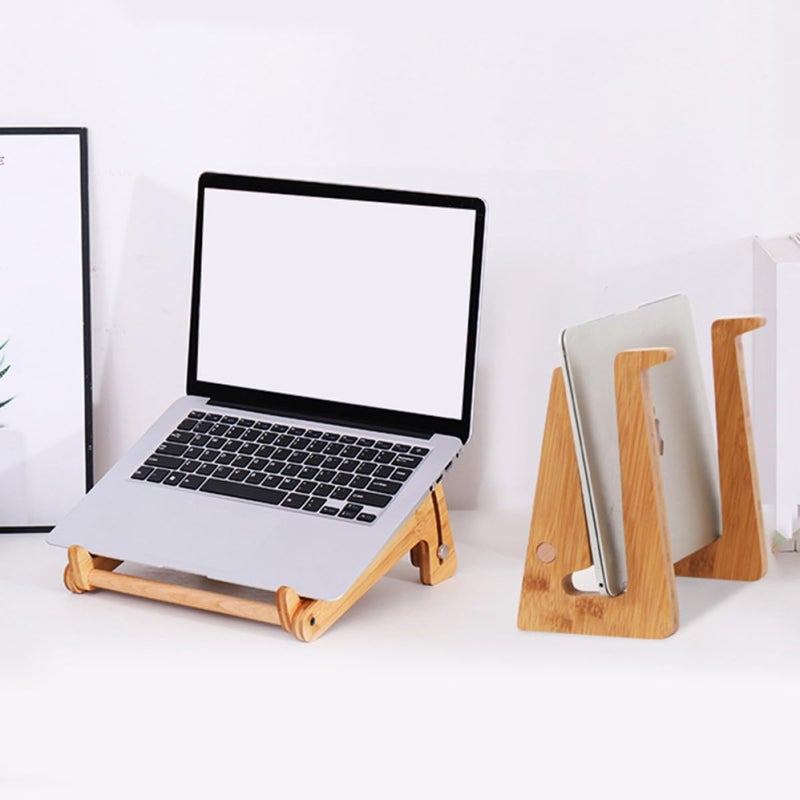 Adjustable Bamboo Laptop Stand Portable Cooling Rack Height Elevation for 13 to 15.6 Inch - Image 5