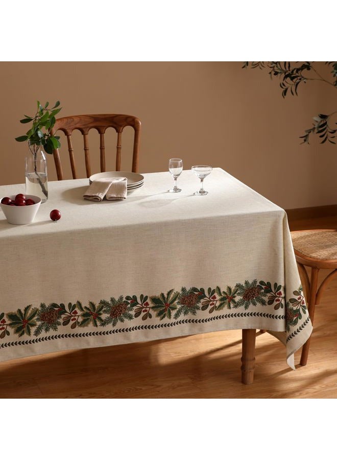 ISAENNE Designer Christmas Linen Small Square Tablecloth,Light Beige Western Elegant Table Cloth,Wrinkle Resistant Decor Tablecloths for Dining Thanksgiving Kitchen Christmas,55"*55"-Carol G - Image 3