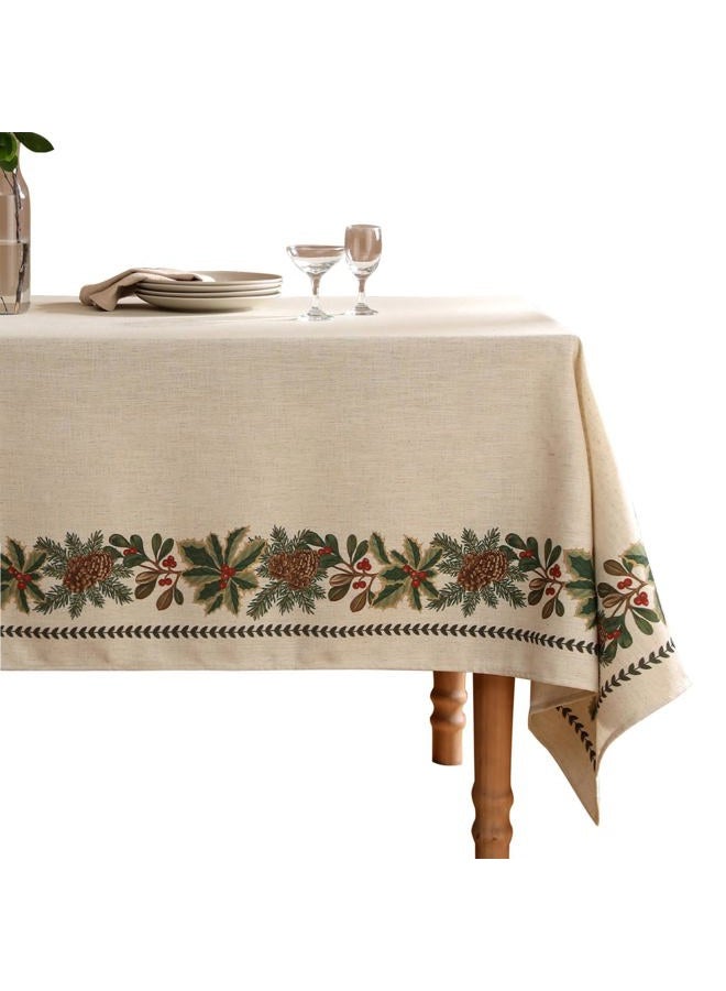 ISAENNE Designer Christmas Linen Small Square Tablecloth,Light Beige Western Elegant Table Cloth,Wrinkle Resistant Decor Tablecloths for Dining Thanksgiving Kitchen Christmas,55"*55"-Carol G - Image 1