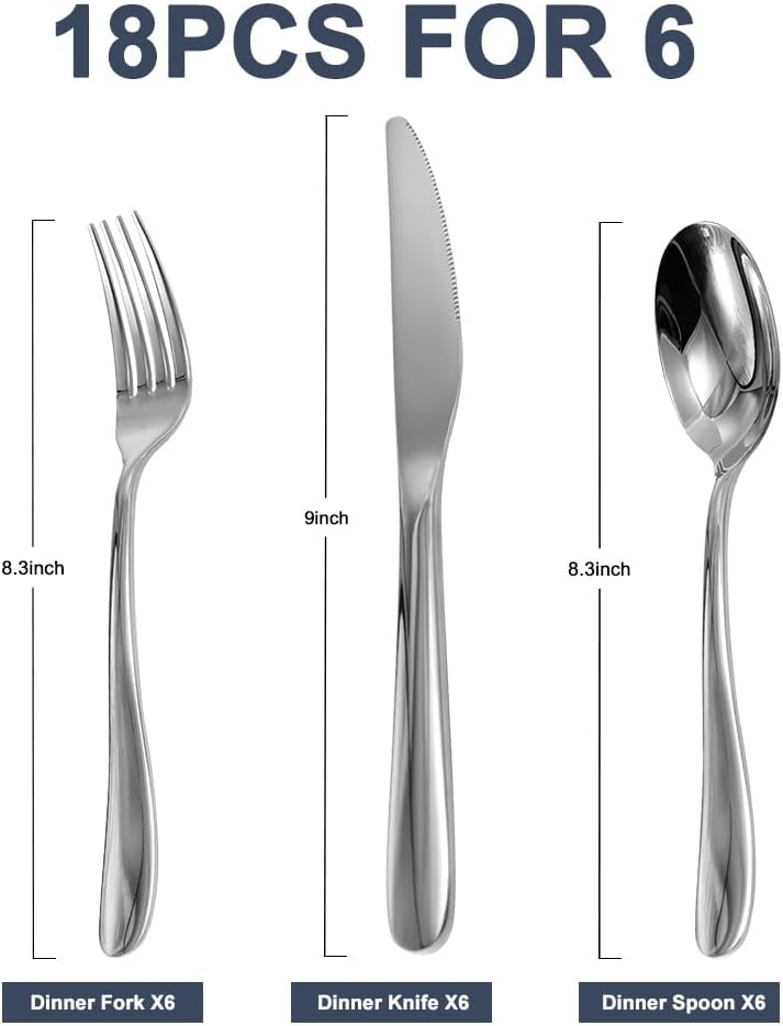 SANTUO Stainless Steel 18PCS Dinner Set combo with 6 Dinner Knives 6 Dinner Forks 6 Dinner SpoonsSilverware Set for Home Kitchen and Restaurant Mirror Polished Dishwasher Safe - Image 2