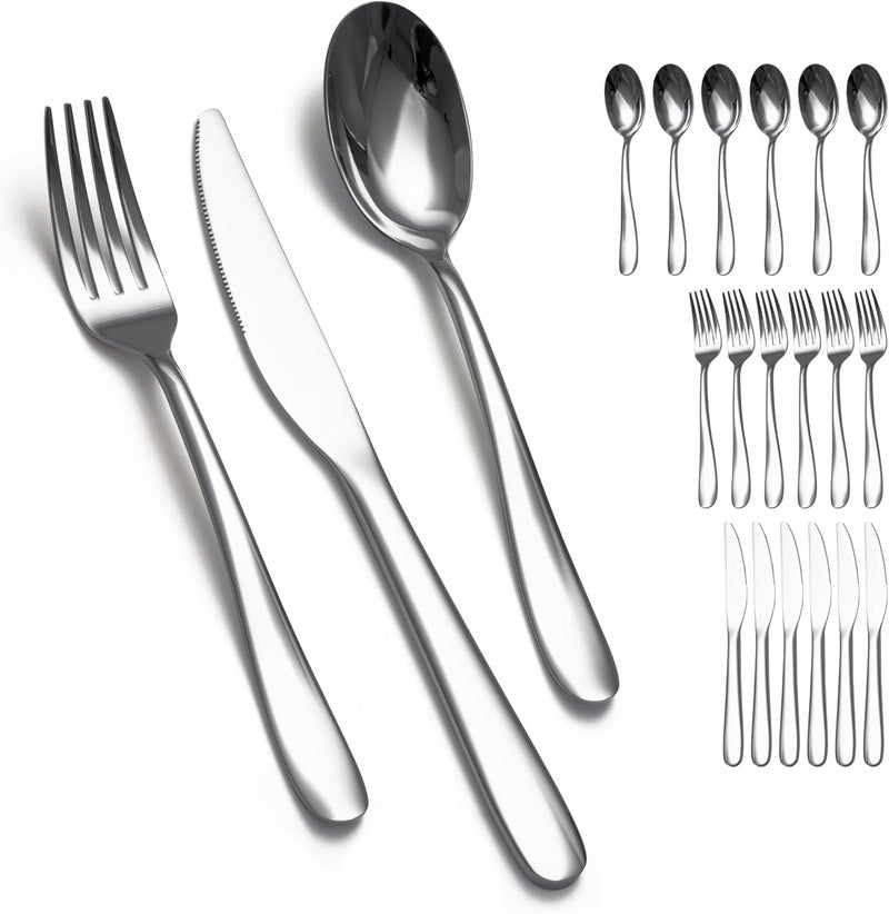 SANTUO Stainless Steel 18PCS Dinner Set combo with 6 Dinner Knives 6 Dinner Forks 6 Dinner SpoonsSilverware Set for Home Kitchen and Restaurant Mirror Polished Dishwasher Safe - Image 1