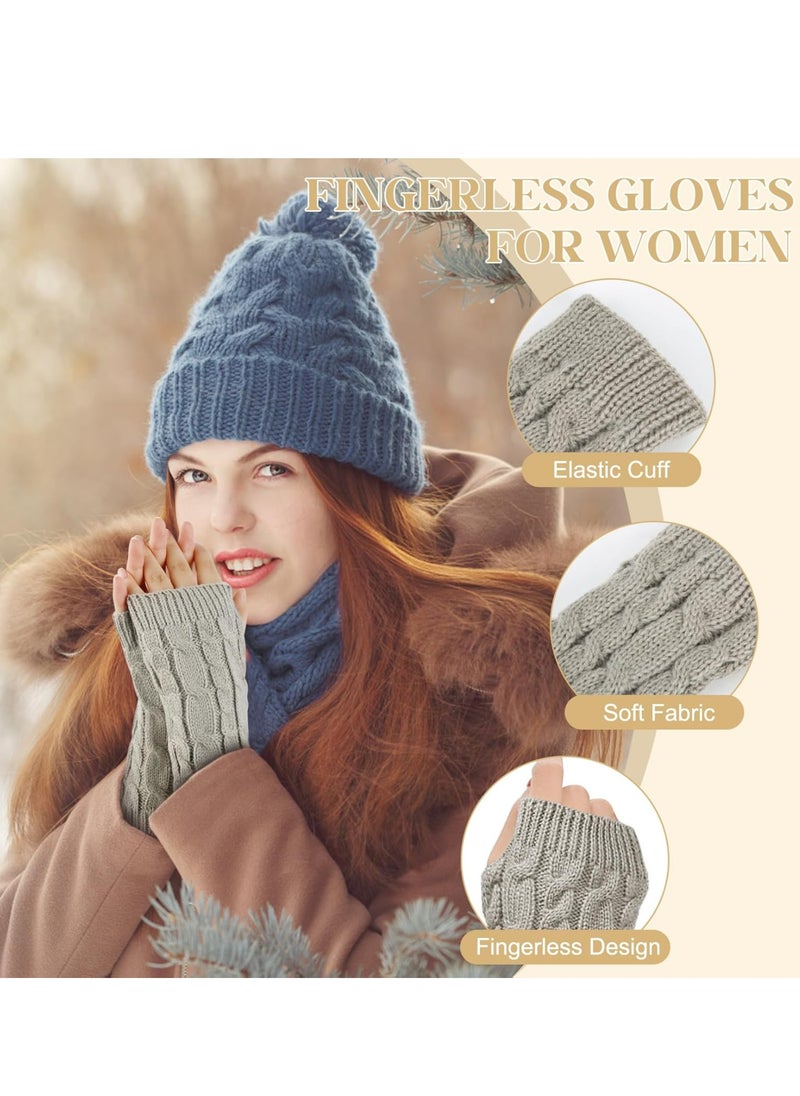 Oasisgalore Women Winter Warm Knit Fingerless Gloves Hand Crochet Thumbhole Arm Warmers Mittens  - Image 2