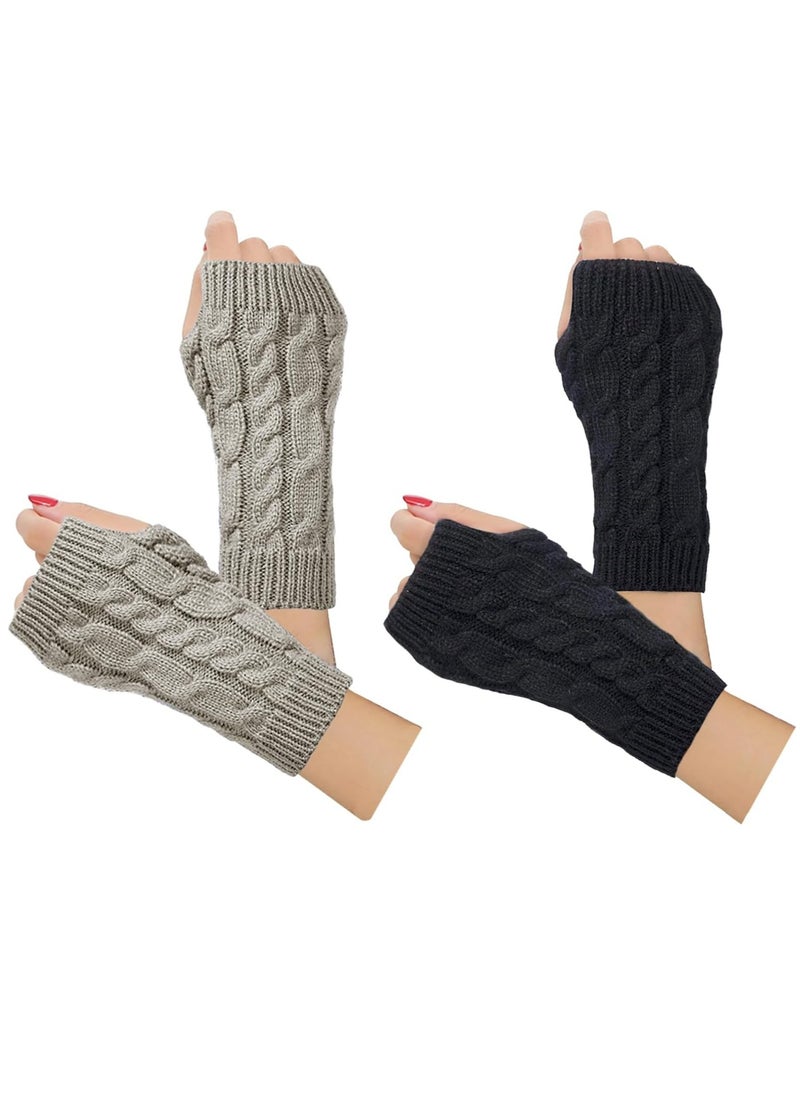 Oasisgalore Women Winter Warm Knit Fingerless Gloves Hand Crochet Thumbhole Arm Warmers Mittens  - Image 1