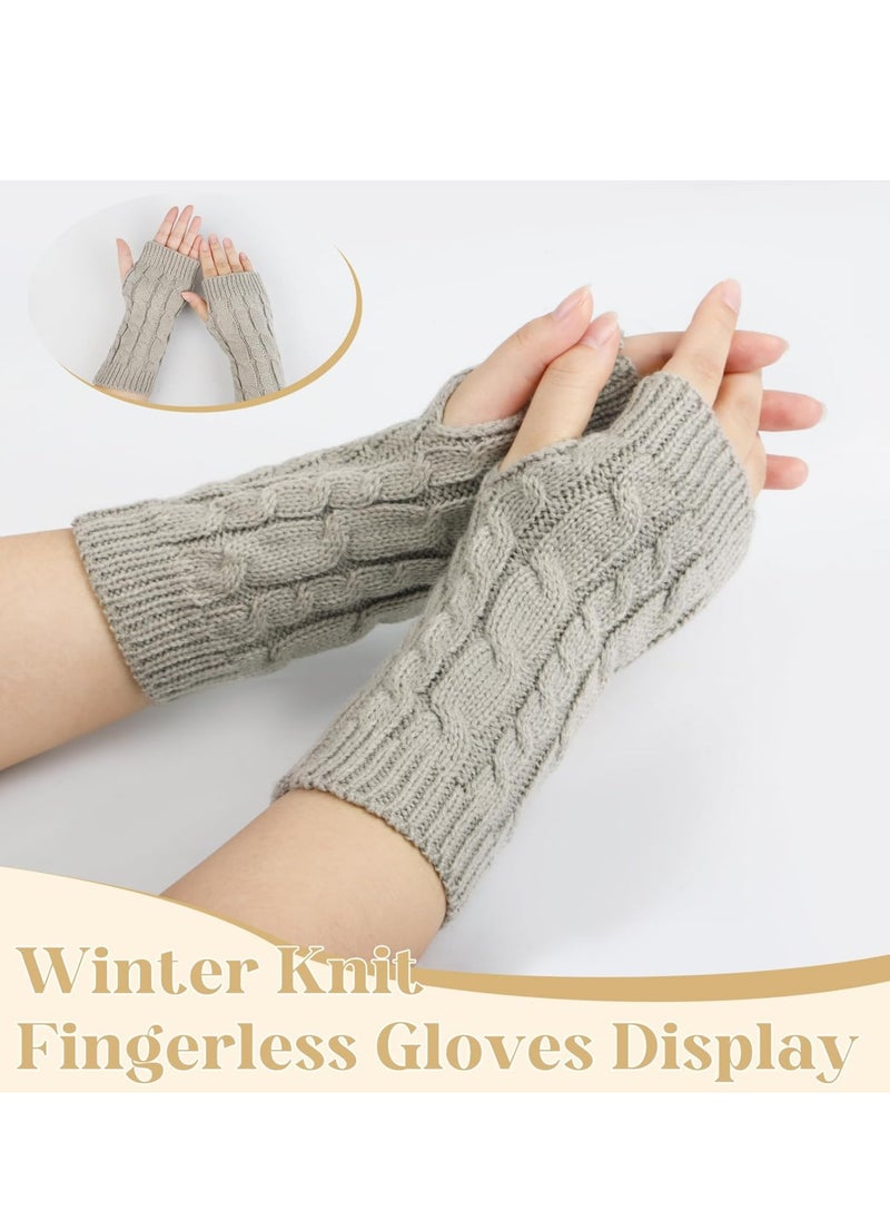 Oasisgalore Women Winter Warm Knit Fingerless Gloves Hand Crochet Thumbhole Arm Warmers Mittens  - Image 5