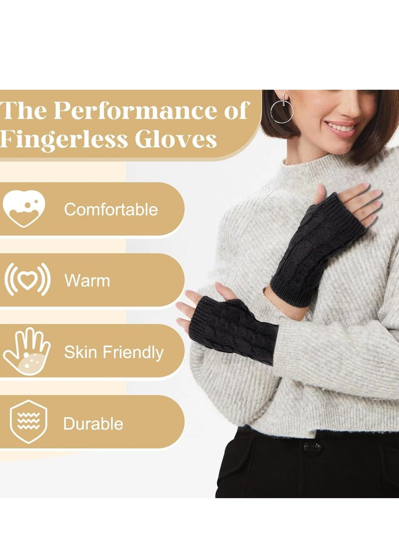 Oasisgalore Women Winter Warm Knit Fingerless Gloves Hand Crochet Thumbhole Arm Warmers Mittens  - Image 3