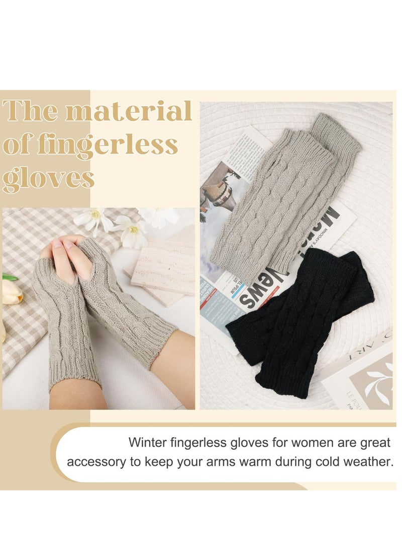 Oasisgalore Women Winter Warm Knit Fingerless Gloves Hand Crochet Thumbhole Arm Warmers Mittens  - Image 4