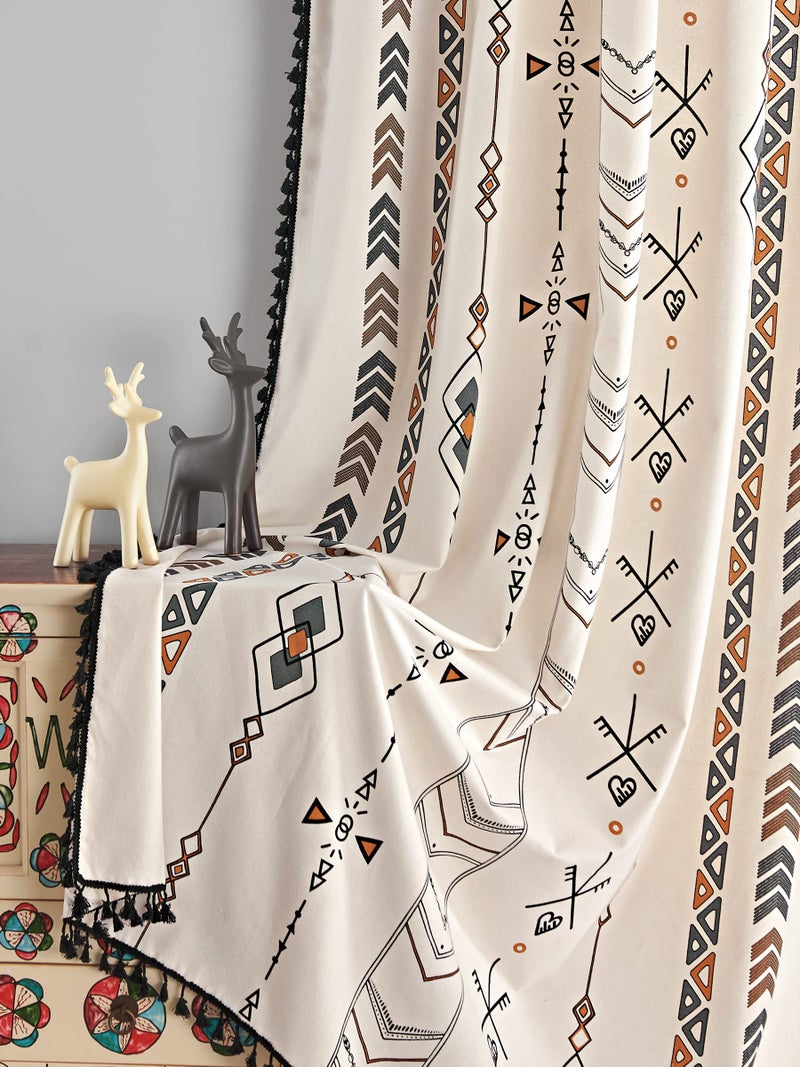Coral Fish Boho Curtains Bohemian Cotton Curtain Panel with Black Tassel Fringe Light-Filtering Window Drapes for Cozy Kitchens & Small Spaces, Rod Pocket, 59x63 Inches, 1 Panel - Image 3