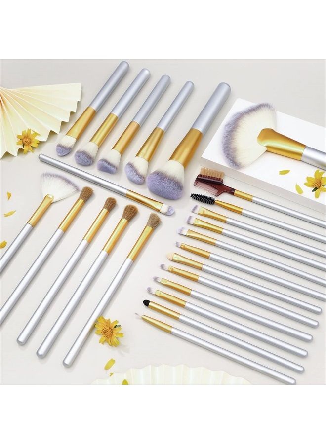 VANDER Make up Brushes, VANDER 24pcs Premium Cosmetic Makeup Brush Set for Foundation Blending Blush Concealer Eye Shadow, Cruelty-Free Synthetic Fiber Bristles, Travel Makeup bag Included, Champagne - Image 5