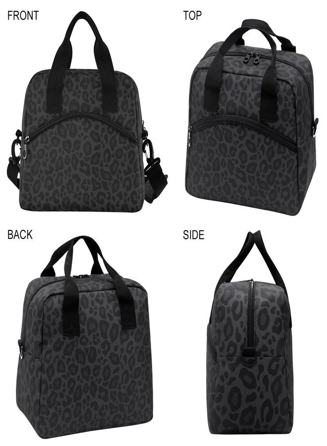 Oarencol Black Leopard Insulated Lunch Bag Animal Skin Print Reusable Cooler Lunch Tote Box with Shoulder Strap for Work Picnic School Beach - Image 2