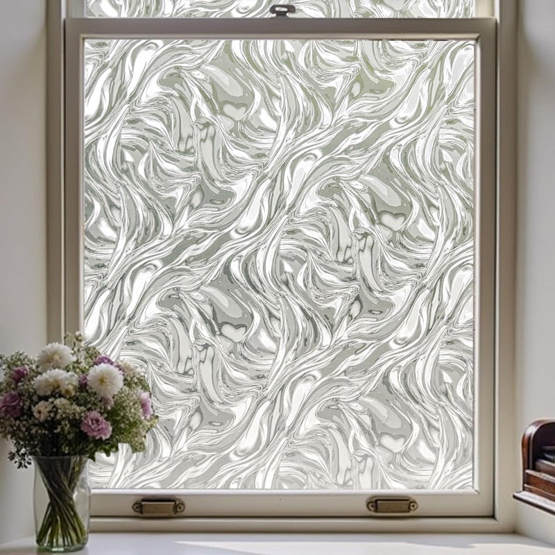 ADD.HERES Window Privacy Film, Removable Static Cling, Stained Glass Decorative Window Film, Vinyl Covering for Home Kitchen Living Room, Ocean Current, 17.3" x 78.7" - Image 1