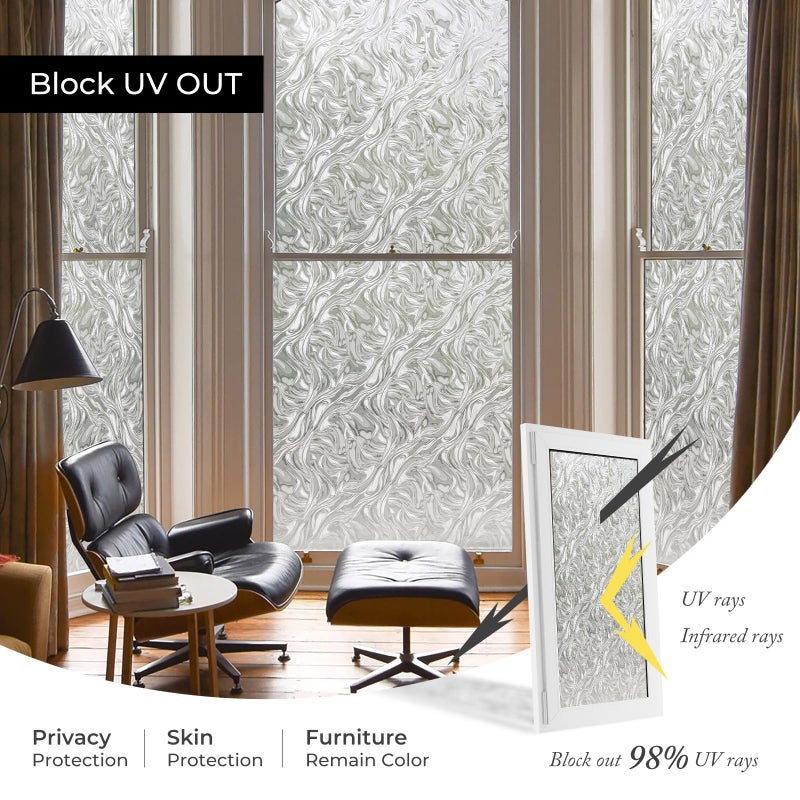 ADD.HERES Window Privacy Film, Removable Static Cling, Stained Glass Decorative Window Film, Vinyl Covering for Home Kitchen Living Room, Ocean Current, 17.3" x 78.7" - Image 4