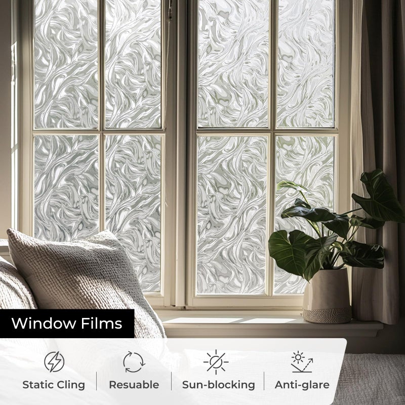 ADD.HERES Window Privacy Film, Removable Static Cling, Stained Glass Decorative Window Film, Vinyl Covering for Home Kitchen Living Room, Ocean Current, 17.3" x 78.7" - Image 3