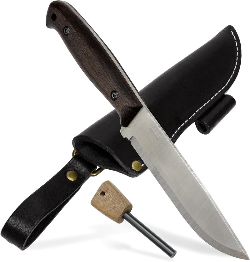 BPSKNIVES Nighthawk Adventurer - Camping Knife - Fixed-Blade Stainless Steel Survival Knife - Black Leather Sheath and Firestarter - Outdoor Full Tang Knives - Bushcraft Knives - Image 1