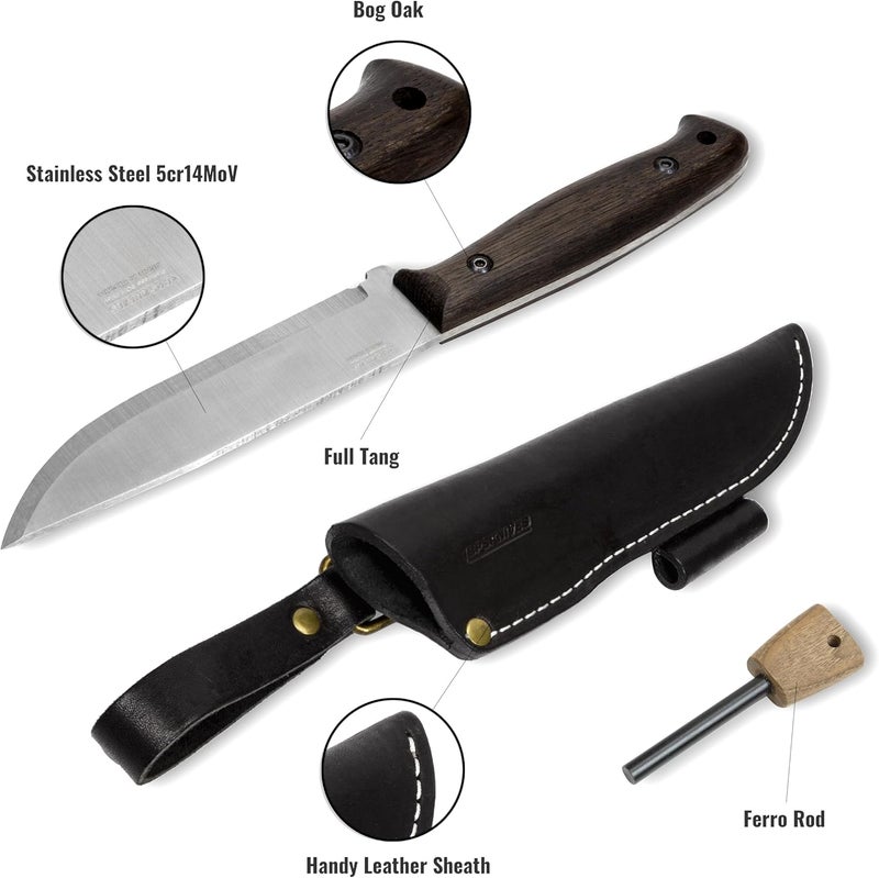 BPSKNIVES Nighthawk Adventurer - Camping Knife - Fixed-Blade Stainless Steel Survival Knife - Black Leather Sheath and Firestarter - Outdoor Full Tang Knives - Bushcraft Knives - Image 3