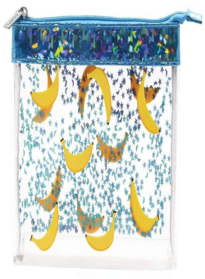 iscream 'Go Bananas' 9.5" x 6.5" Clear Zippered Cosmetic Bag with Floating Stars - Image 1