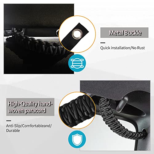 Sidaqi 4 x Paracord Grab Handles Compatible with Wrangler JK JKU JL JLU JT Accessories Universal Roll Bar Grab Handles Replacement for Wrangler Grip Handle (Black) - Image 3
