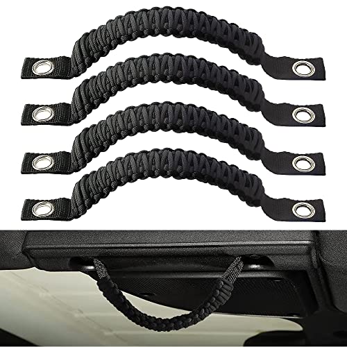 Sidaqi 4 x Paracord Grab Handles Compatible with Wrangler JK JKU JL JLU JT Accessories Universal Roll Bar Grab Handles Replacement for Wrangler Grip Handle (Black) - Image 1