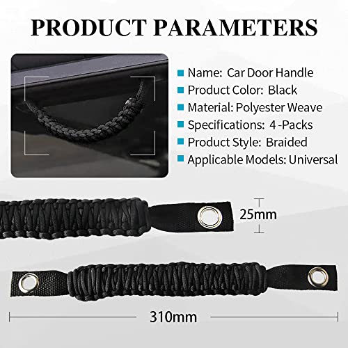 Sidaqi 4 x Paracord Grab Handles Compatible with Wrangler JK JKU JL JLU JT Accessories Universal Roll Bar Grab Handles Replacement for Wrangler Grip Handle (Black) - Image 5