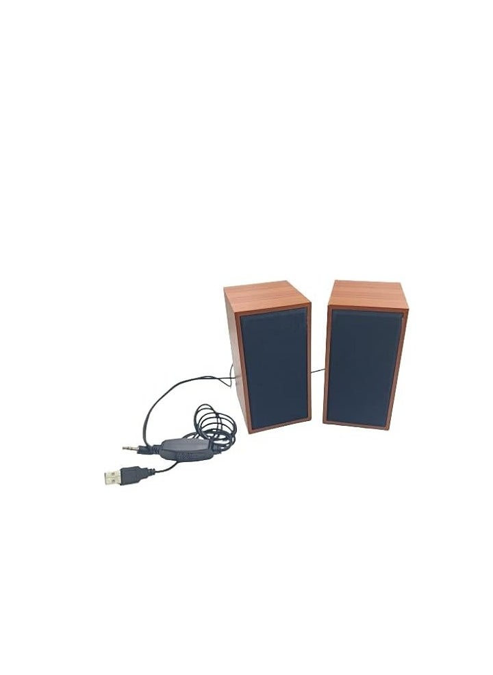 فاشون - مكبرات صوت خشب للكمبيوتر 2.0 ستيريو صغيرة تعمل بمنفذ USB لاجهزة الكمبيوتر الشخصية والمكتبية واللاب توب والموبايل والايباد والالعاب بلون خشبي - Image 1
