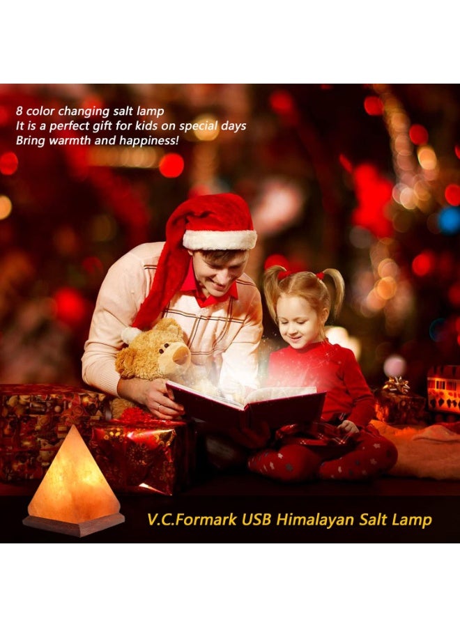 Q TRIPLE A Pyramid Shape Himalayan Salt Lamp - Handcrafted USB Natural Crystal Night Light with 7-Color LED Auto-Cycling & Real Wood Base Table Lamp - Unique Decorative Gift for Home, Office, and Wellness - Image 3