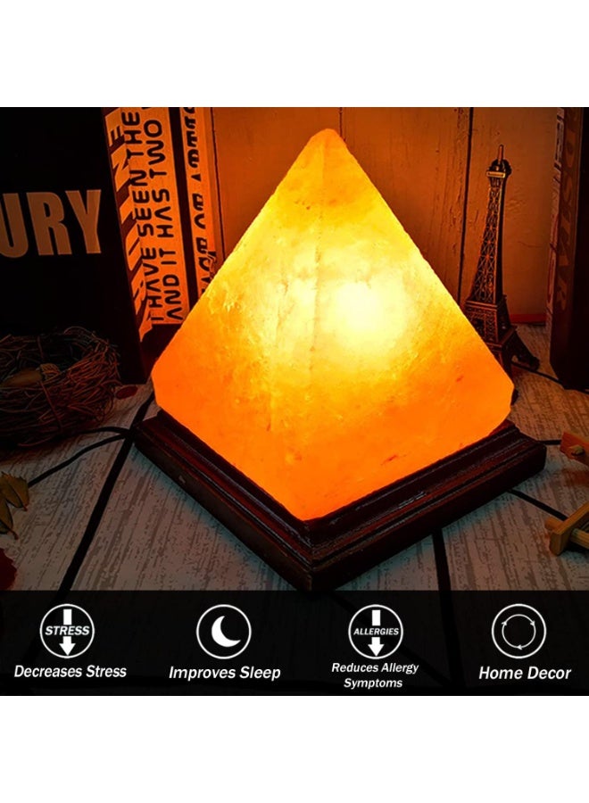Q TRIPLE A Pyramid Shape Himalayan Salt Lamp - Handcrafted USB Natural Crystal Night Light with 7-Color LED Auto-Cycling & Real Wood Base Table Lamp - Unique Decorative Gift for Home, Office, and Wellness - Image 2