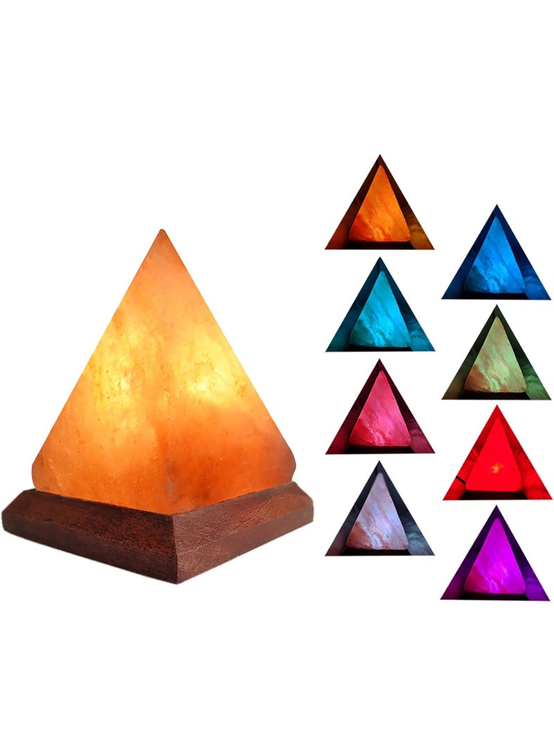 Q TRIPLE A Pyramid Shape Himalayan Salt Lamp - Handcrafted USB Natural Crystal Night Light with 7-Color LED Auto-Cycling & Real Wood Base Table Lamp - Unique Decorative Gift for Home, Office, and Wellness - Image 1