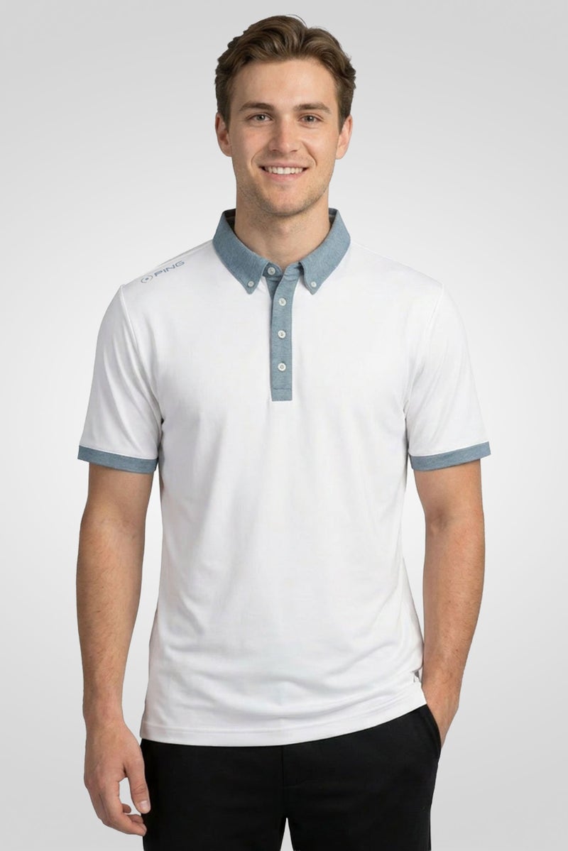 Ping Men Sportswear Fit Short Sleeve Outdoor Polo Shirt, White - Image 1