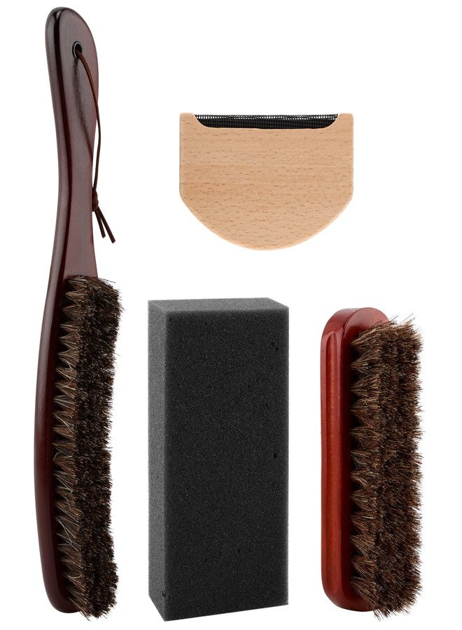 Jeyntanc 4Pcs Horsehair Felt Hat Brush Kit, with Cleaning Sponge Wood Cap Cleaning Lint Remover, Felt Hat Cleanings Kit for Cowboy Hats Baseball Caps, for Hair Furniture Suits Clothes (Color:Brown) - Image 2