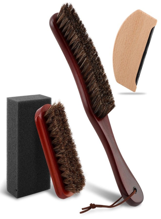 Jeyntanc 4Pcs Horsehair Felt Hat Brush Kit, with Cleaning Sponge Wood Cap Cleaning Lint Remover, Felt Hat Cleanings Kit for Cowboy Hats Baseball Caps, for Hair Furniture Suits Clothes (Color:Brown) - Image 1