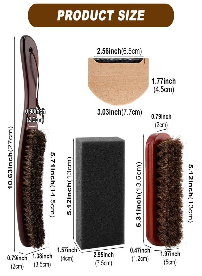 Jeyntanc 4Pcs Horsehair Felt Hat Brush Kit, with Cleaning Sponge Wood Cap Cleaning Lint Remover, Felt Hat Cleanings Kit for Cowboy Hats Baseball Caps, for Hair Furniture Suits Clothes (Color:Brown) - Image 3
