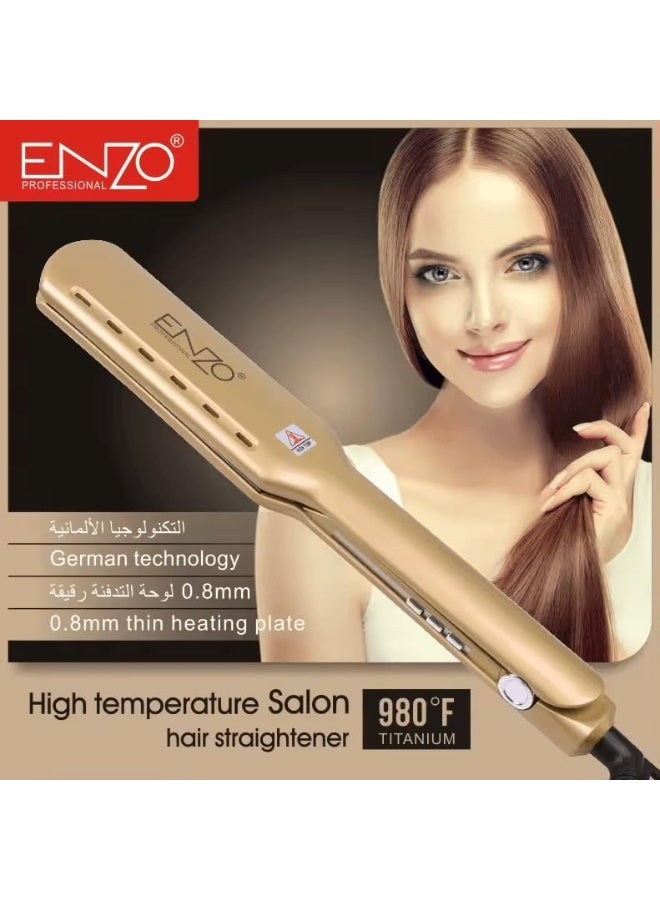 ENZO Professional مكواة شعر إنزو EN-3337 الاحترافية - ألواح سيراميك متقدمة، إعدادات درجة حرارة قابلة للتعديل، تسخين سريع، وتصميم مريح - مثالية لشعر ناعم، سلس، وخالي من التجاعيد - النسخة الدولية - Image 3
