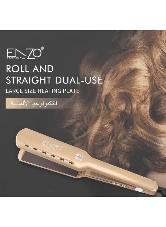 ENZO Professional مكواة شعر إنزو EN-3337 الاحترافية - ألواح سيراميك متقدمة، إعدادات درجة حرارة قابلة للتعديل، تسخين سريع، وتصميم مريح - مثالية لشعر ناعم، سلس، وخالي من التجاعيد - النسخة الدولية - Image 4
