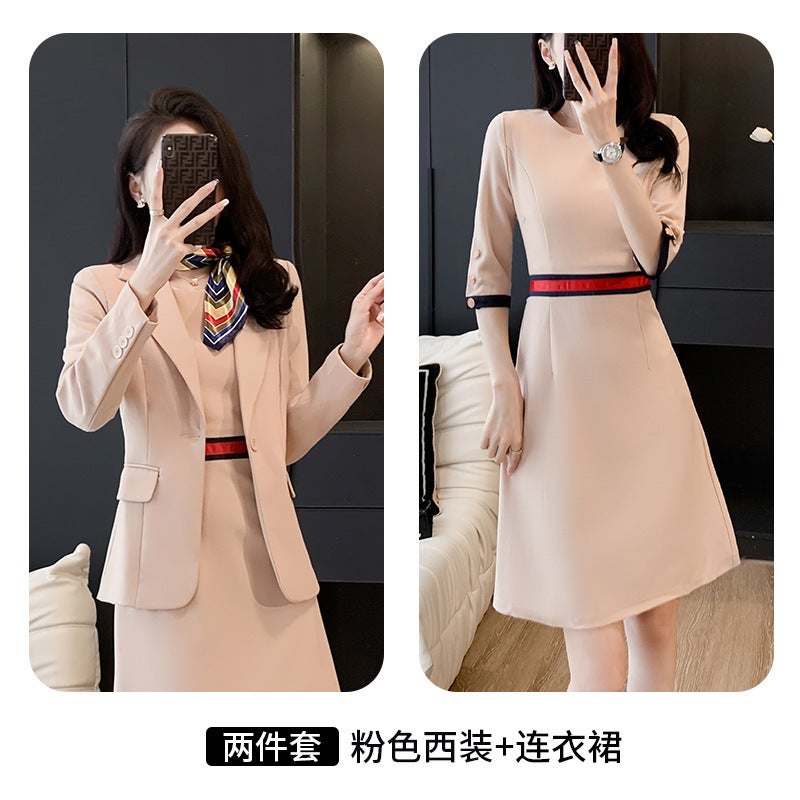 Business Wear Womens Suit Temperament Goddess Fan Work Clothes Invoice New Suit Jacket dress Two-piece Set Pink Suit_dress 