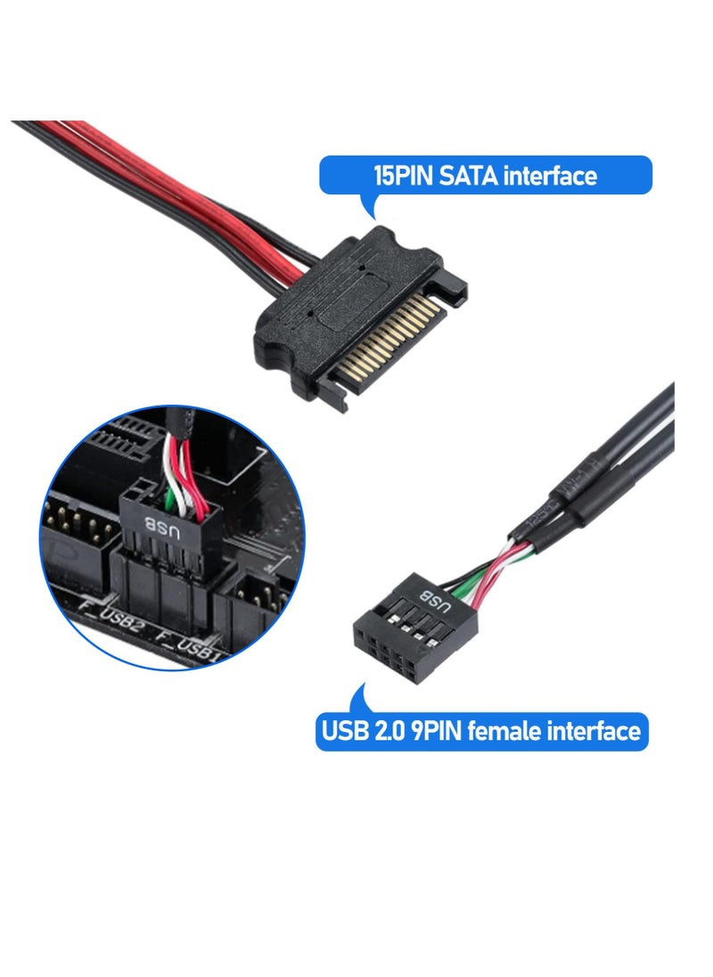Excefore - 9Pin USB Header Splitter, with SATA Power Cable, 4 Internal USB 2.0 Ports, USB Header Extension Cable, USB 2.0 Splitter Connector, Adapter Port Multiplier for CPU Fans, RGB Lights, WiFi Receiver - Image 1
