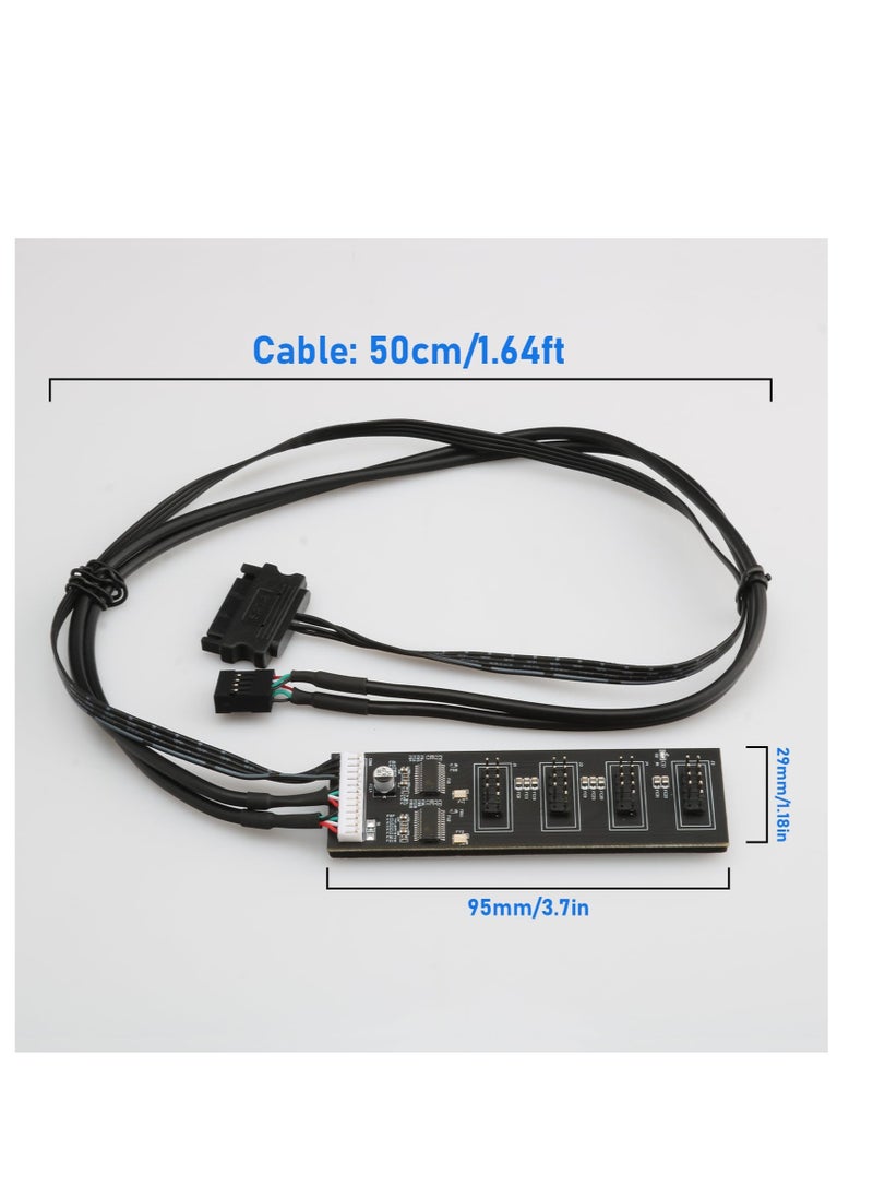 Excefore - 9Pin USB Header Splitter, with SATA Power Cable, 4 Internal USB 2.0 Ports, USB Header Extension Cable, USB 2.0 Splitter Connector, Adapter Port Multiplier for CPU Fans, RGB Lights, WiFi Receiver - Image 1