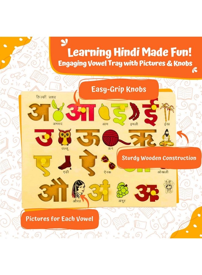Skillofun Hindi Vowel Wooden Tray With Knobs For 2 Year Old Boy Or Girl | Baby Toys With Knobs & Pictures | Hindi Varnmala Toys For Kids | Alphabet Puzzles For Kids | Hindi Alphabets For Kids - Image 2