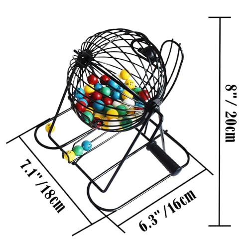 Yuanhe Complete Bingo Game Set - Includes 8" Metal Round Cage with Big Storage Bag,100 Bingo Cards,1000 Colorful Chips,75 Colored Balls and Masterboard, Ideal for Large Groups - Image 3