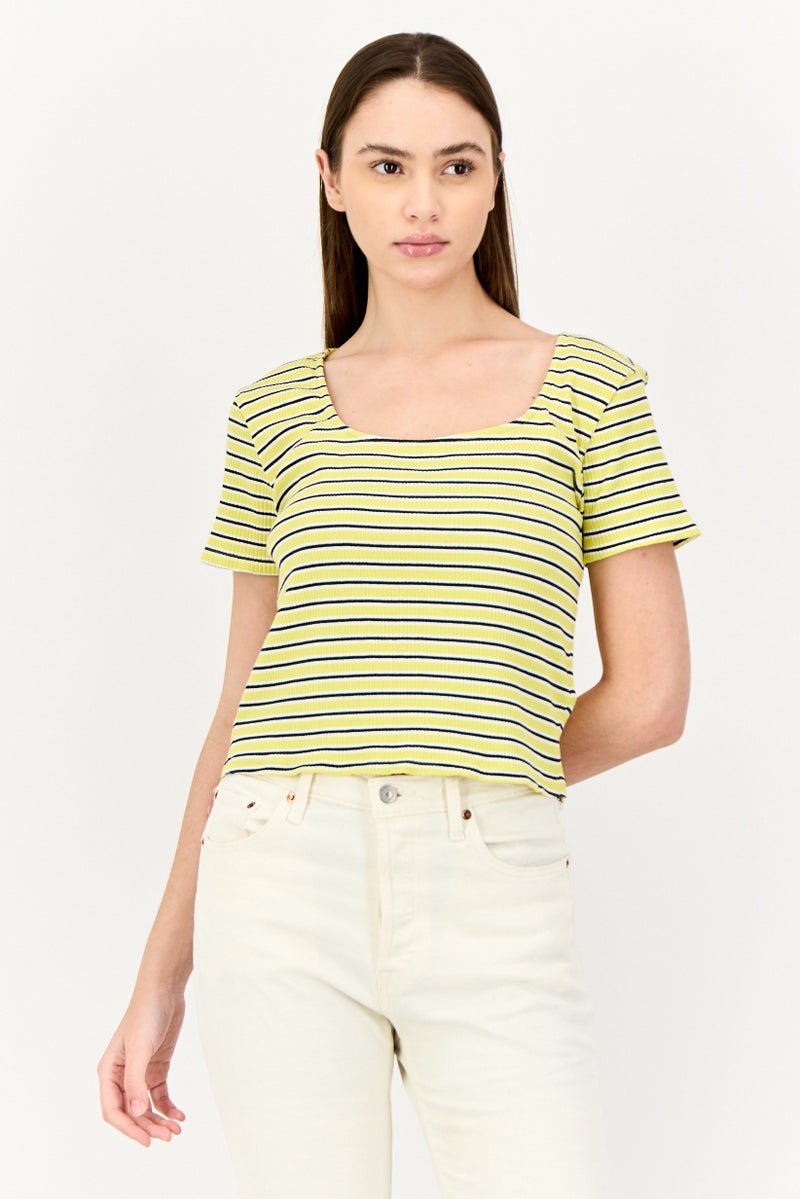 ONLY Women Round Neck Short Sleeves Stripe Print Top, Multicolor  - Image 1