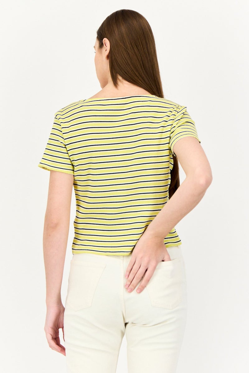 ONLY Women Round Neck Short Sleeves Stripe Print Top, Multicolor  - Image 4