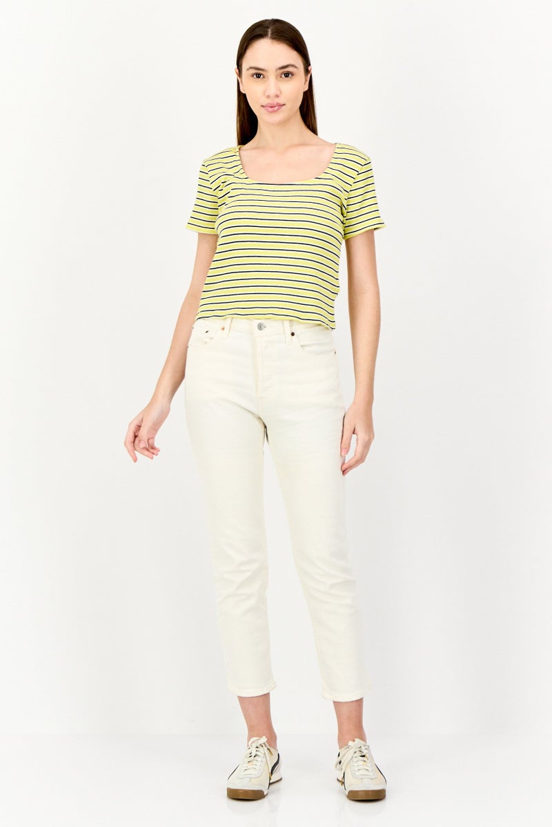 ONLY Women Round Neck Short Sleeves Stripe Print Top, Multicolor  - Image 3