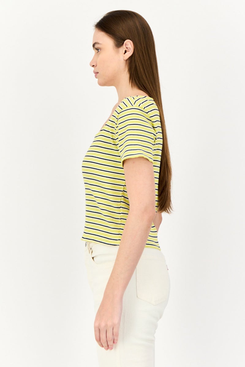 ONLY Women Round Neck Short Sleeves Stripe Print Top, Multicolor  - Image 2