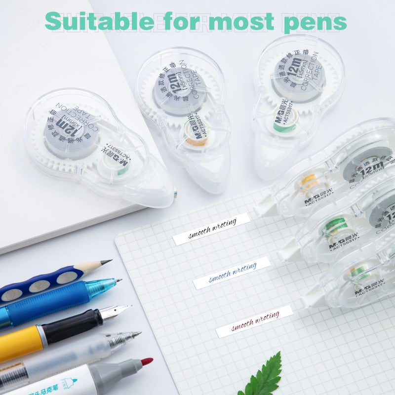 M.G مجموعة شريط تصحيح M&G 6 عبوات، إجمالي 72م/236قدم شريط تصحيح أبيض كتابة واضحة بدون وقت جفاف لمستلزمات المكتب والمدرسة للطلاب 1/5 بوصة × 39.37 قدم/عبوة - Image 5