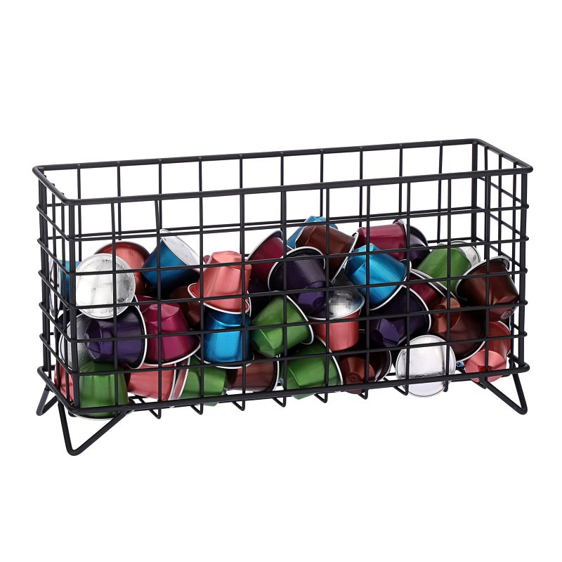 ELLDOO Coffee Pod Holder, Large Capacity Coffee Pod Organizer for K Cup Keuring Espresso Capsule Coffee Creamer, Metal Coffee Pod Storage Basket for Kitchen, Coffee Bar Decor (Black, Medium) - Image 1