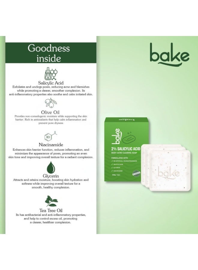 BAKE 2% Salicylic Acid Soap Scrub Treatment with Niacinamide for Body & Back Acne, Reduces Strawberry Legs | Fades Dark Spots | Non Drying Formula | Soap For Men & Women | 100g x 3 (100 g (Pack of 3)) - Image 3