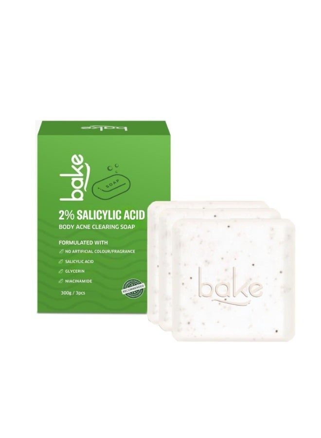 BAKE 2% Salicylic Acid Soap Scrub Treatment with Niacinamide for Body & Back Acne, Reduces Strawberry Legs | Fades Dark Spots | Non Drying Formula | Soap For Men & Women | 100g x 3 (100 g (Pack of 3)) - Image 1