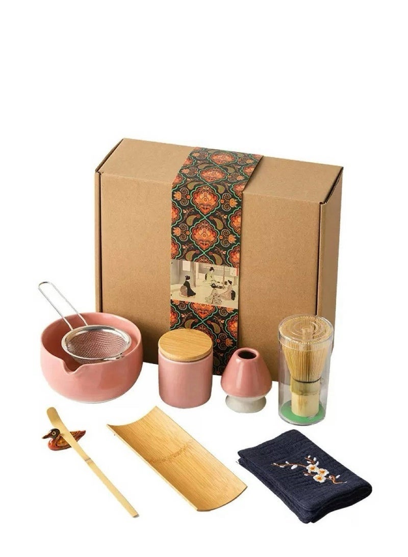 منزل الغابة طقم شاي ماتشا الياباني الفاخر المكون من 9 قطع: مجموعة كاملة لعمل الماتشا مع الوعاء، خفاش من الخيزران، ملعقة، تشا شو وحامل، ملعقة من الخيزران، منخل، وحامِّل الخفاش، مجموعة لصناعة الشاي الأخضر الماتشا. - Image 2